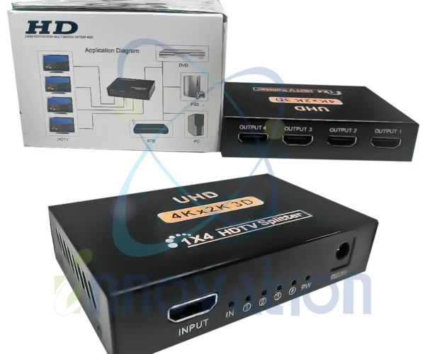 Splitter HDMI 4K UHD 1 entrée / 4 sorties - Répartiteur vidéo 4Kx2K 3D, compatible HDTV/PC/DVD/PS